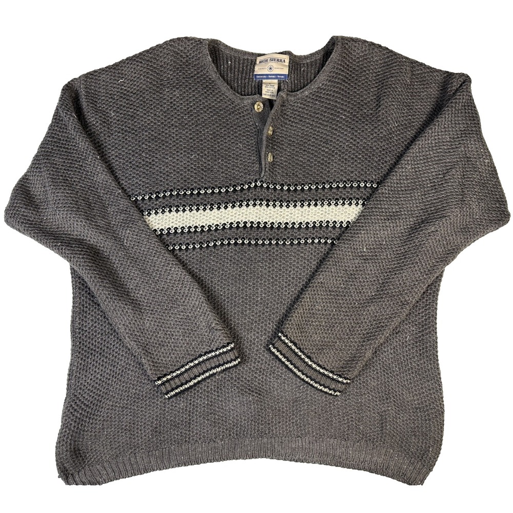 Vintage High Sierra Sweater Mens Large Ramie Cotton Henley 90s Grandpa Core Knit